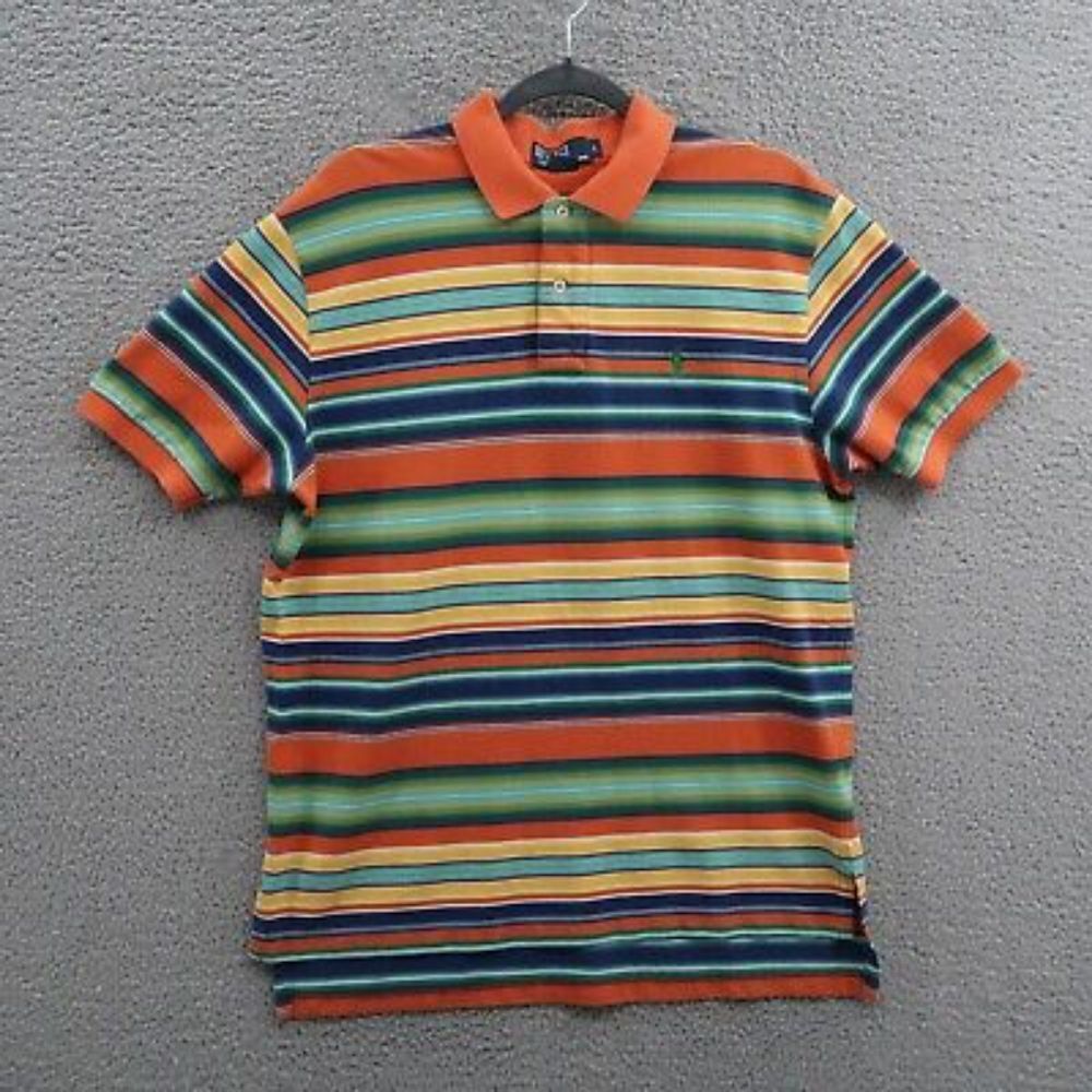 Vintage 80's 90's Ralph Lauren Multi Color Polo Orange Green Shirt Mens. XL
